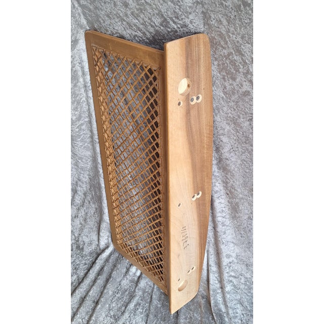 1960s Mid-Century German Wall-Mounted Coat Rack with Walnut Wood Frame, Brass Hooks and Wicker Hat Shelf, 1960s For Sale - Image 5 of 6