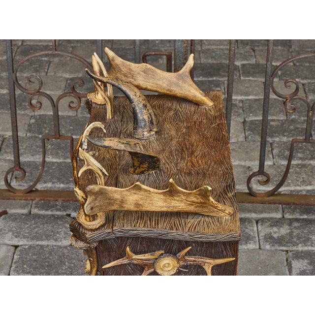 Black Forest Antler-Mounted Oak Spirits Cabinet, circa 1900 For Sale - Image 10 of 10
