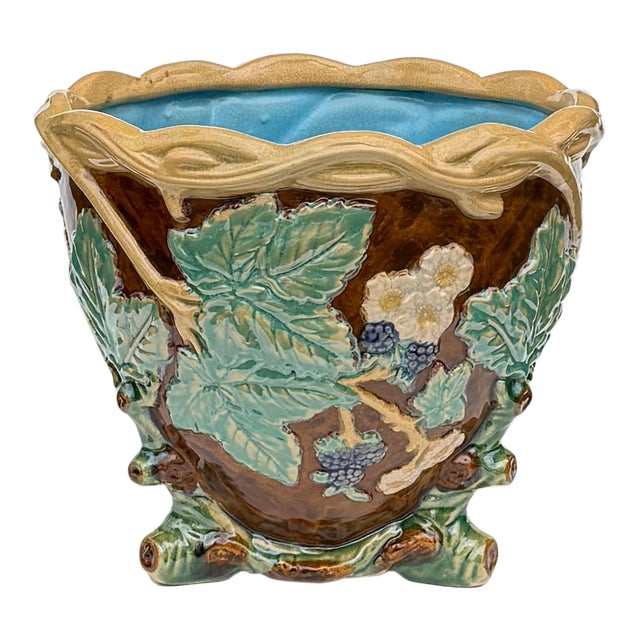Antique Majolica Faux Bois Ceramic Jardiniere, Japan For Sale