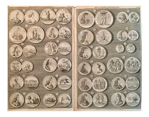 Original 1745 British Engravings, Medals of King William & Queen Mary - Set of 2