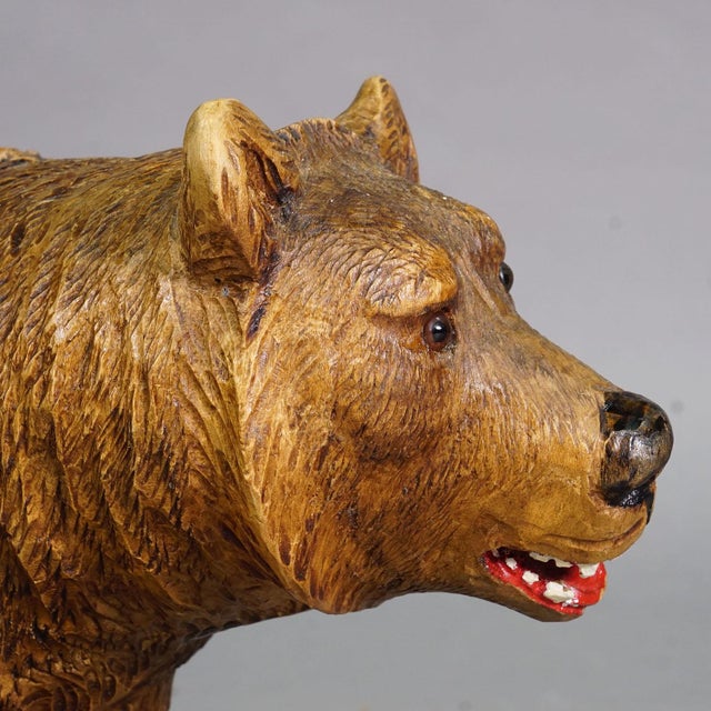 Large Vintage Wooden Strolling Bear Handcarved Ca. 1930s, Brienz For Sale - Image 6 of 9