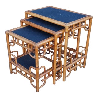 Antique Bamboo Ratan Nesting Tables For Sale