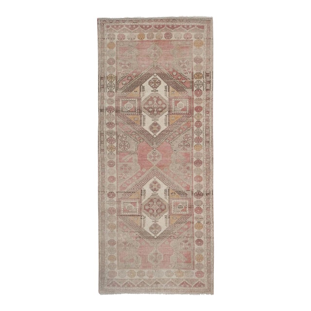 Vintage Faded Large Hand-Knotted Hallway Runner For Sale