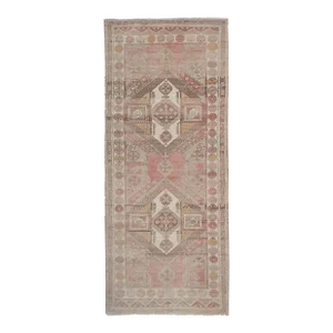 Vintage Faded Large Hand-Knotted Hallway Runner