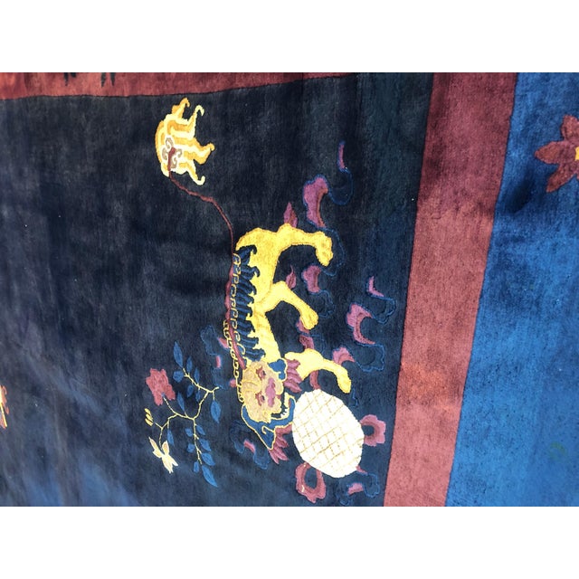 1930s 1930s Dark Blue Floral Antique Peking Rug 11' X 15' Handknotted Wool Carpet For Sale - Image 5 of 10