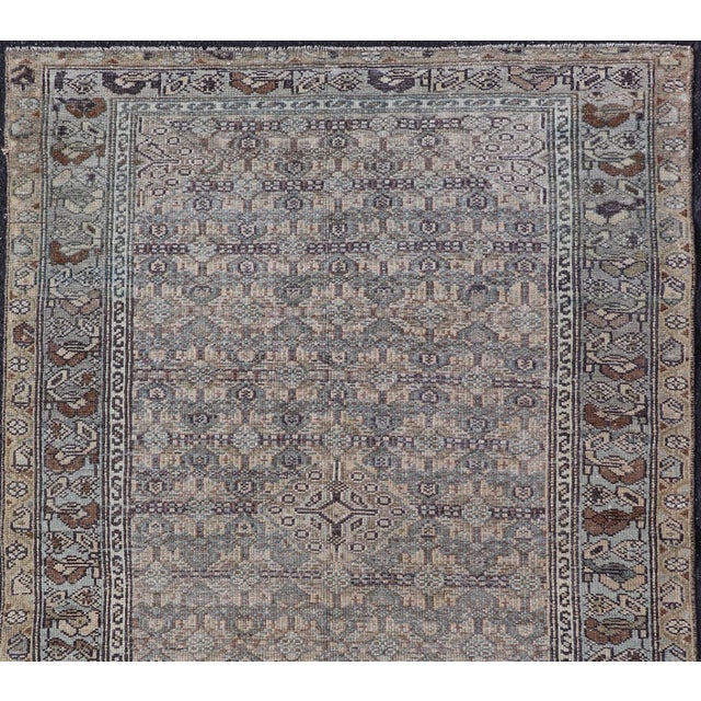 Blue Antique Persian Malayer Rug With Intricate All-Over Geometric Design in Muted Earthy Tones 3'3"x4'9" For Sale - Image 8 of 9