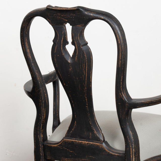 Pair of 19th Century Black Painted Swedish Rococo Armchairs For Sale - Image 13 of 16
