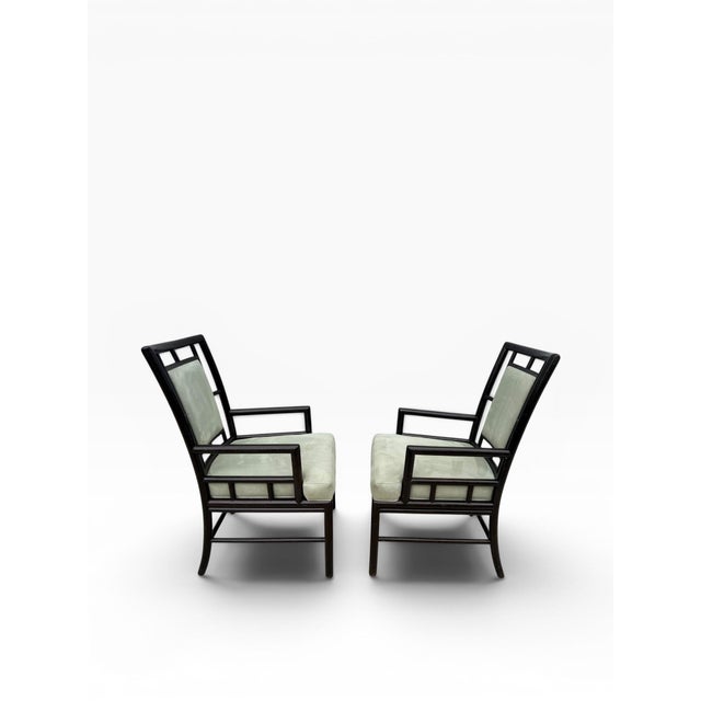 Traditional Late 20th Century Pair of McGuire San Francisco Asian Modern Faux Bamboo Lounge Chairs For Sale - Image 3 of 13