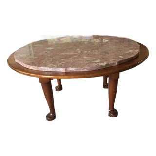 Vintage Stickley Round Cherry Queen Anne Style Coffee Table With Polished Granite Top For Sale