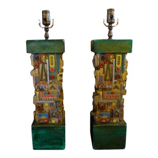 Mid-Century Modern Plaster Lamps in the Manner of Louise Nevelson-A Pair For Sale