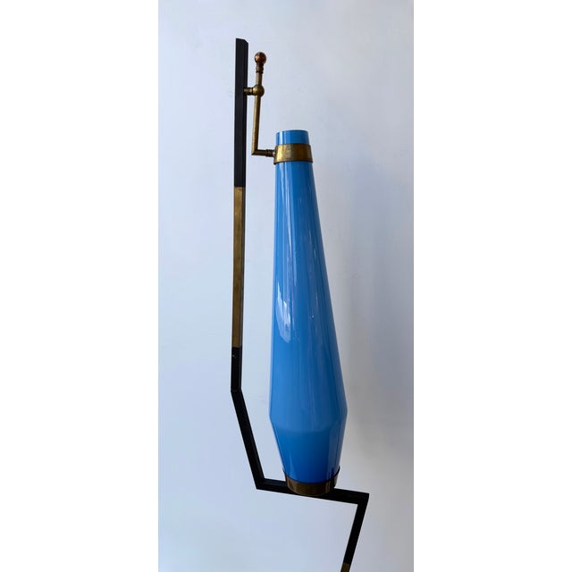 Blue Mid-Century Floor Lamp Brass Metal and Murano Glass by Vistosi, Italy, 1960s For Sale - Image 8 of 12