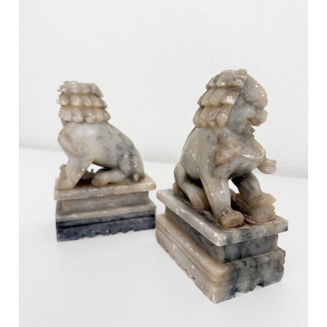 Vintage Carved Soapstone Chinese Foo Dogs- a Pair For Sale - Image 11 of 12