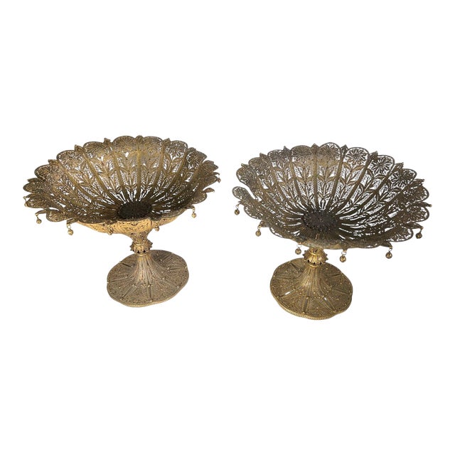 Late 19th Century French Filigree Bronze Dore Tazzas - a Pair For Sale