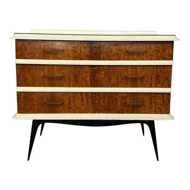 Mid Century Modern Chest of Drawers or Commode in Wood/Cream With Black Legs For Sale