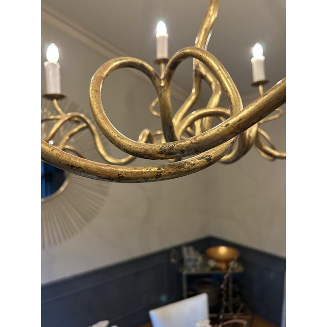 Vintage Italian Lamp Custom San Francisco Designed, Italian Fabricated Gold Leaf Chandelier For Sale - Image 4 of 5