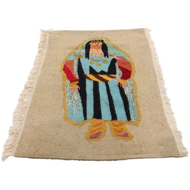 Contemporary Vintage Tunisian Pictorial Tapestry, 01'04 X 02'09 For Sale - Image 3 of 10