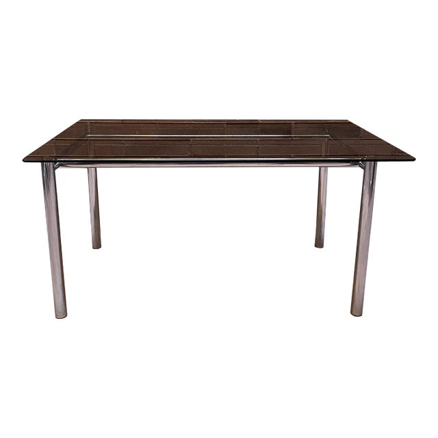 1970’s Chrome and Smoked Glass Dining Table Desk in the Manner of Milo Baughman For Sale