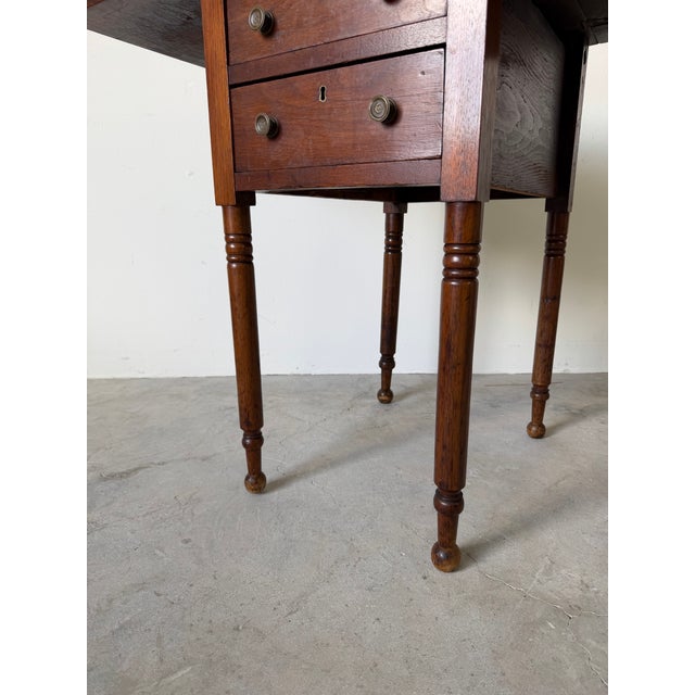 Antique Walnut Drop-Leaf Side Table With Two Drawers & Turned Legs For Sale In Miami - Image 6 of 12