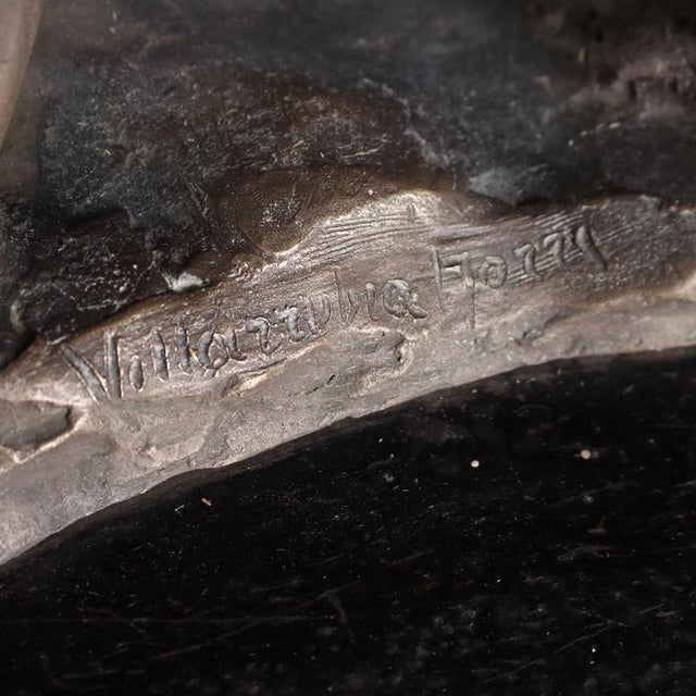 Metal Modern Bronze Feline Figurine with Wooden Base For Sale - Image 7 of 10