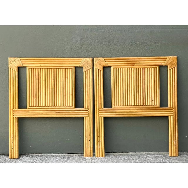 Vintage Wrapped Rattan Twin Headboards - Pair For Sale - Image 4 of 12