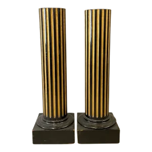 Pair of 1980s Ebonized and Gilded Fluted Column Pedestals