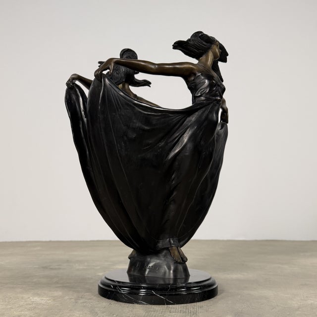 Art Nouveau Bronze Maidens Vase / Planter – Signed H. Beau, 20” Tall For Sale - Image 10 of 14