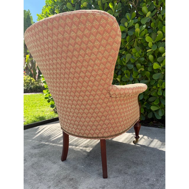 Red Vintage Hickory Chair Edwardian Club Chair in Mahogany With Brass Casters For Sale - Image 8 of 12