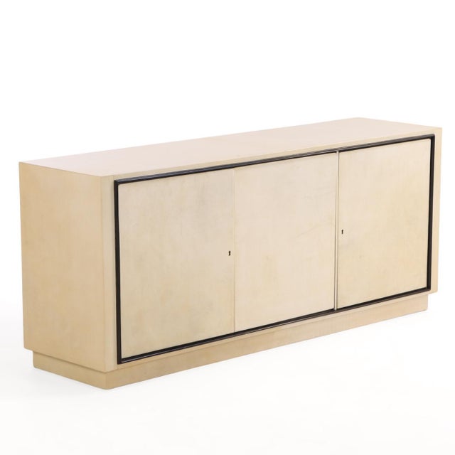 Art Deco Parchment Covered Sideboard With Ebonized Trim, C. 1960 For Sale - Image 3 of 8