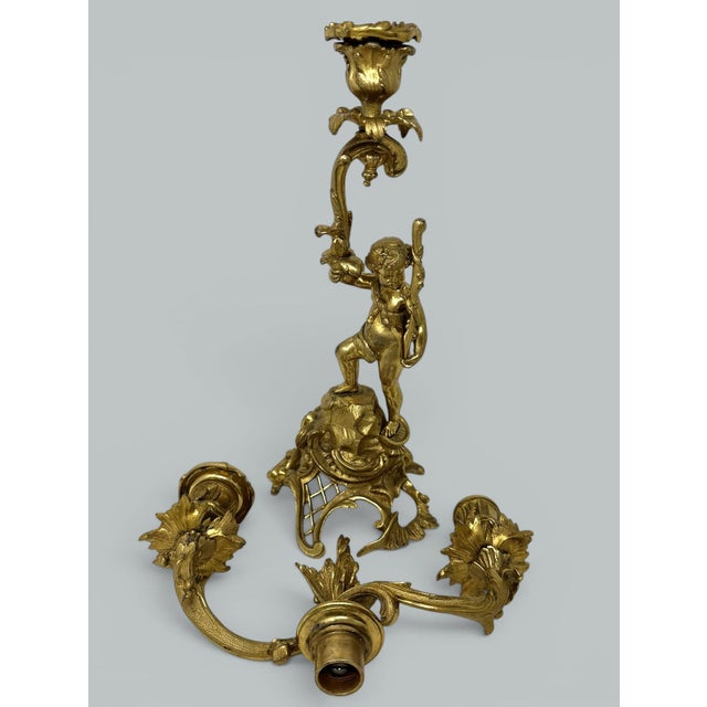 Antique Gilt Bronze Ormolu Twin Light Candelabra Candlestick Clodion Grand Tour For Sale - Image 9 of 10