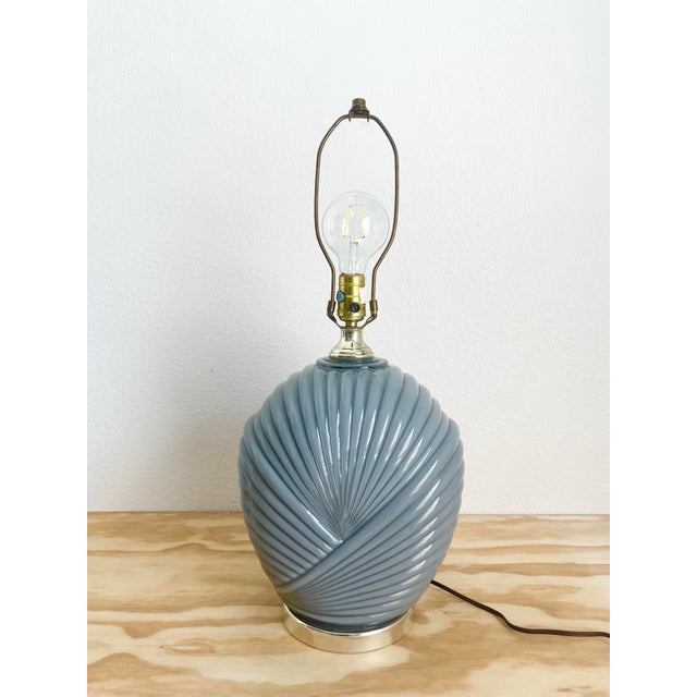 Vintage 80s Deco Revival Gray Cased Glass Table Lamp For Sale - Image 11 of 12