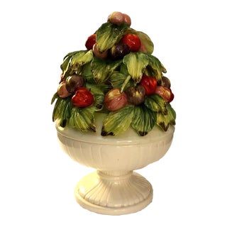 Mid 20th Century Colorful Majolica Fruit Topiary on White Pedestal Bowl For Sale