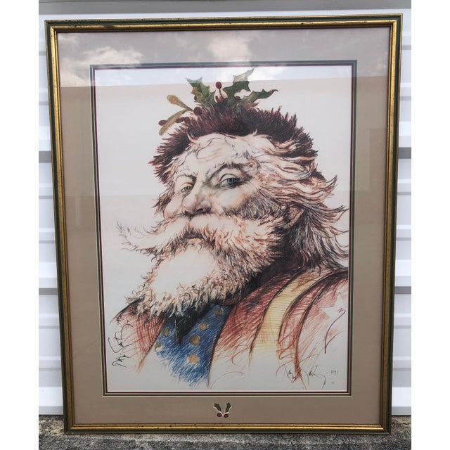Wonderful vintage 1991 "Saint Nicholas" framed art print hand signed by artist Ramon Santiago (on side). Framed and matted...