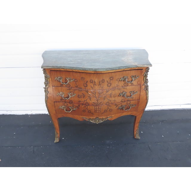 French Marble Top Bombay Serpentine Inlay Commode Dresser Bathroom Vanity 6433 For Sale - Image 13 of 18