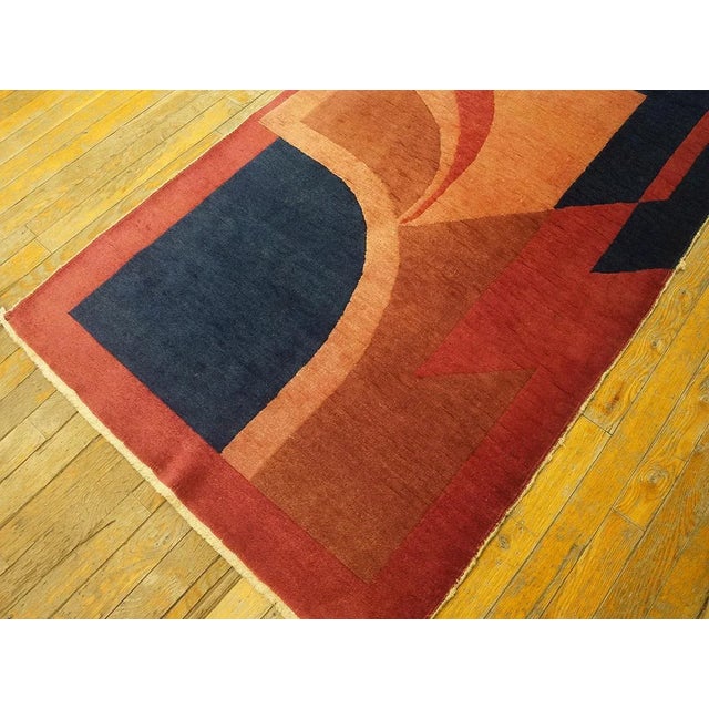 1920s Colorful Abstract Modernist Antique Chinese Art Deco Carpet 2'10'' X 5'9'' Wool Knotted Rug For Sale - Image 9 of 9