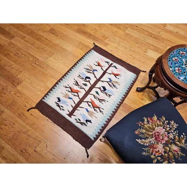 Vintage Native American Navajo Rug, Handwoven Wool, Tree of Life Pattern, 2x3 For Sale - Image 12 of 13
