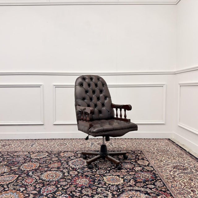 Brown English Chesterfield Desk Chair For Sale - Image 8 of 8