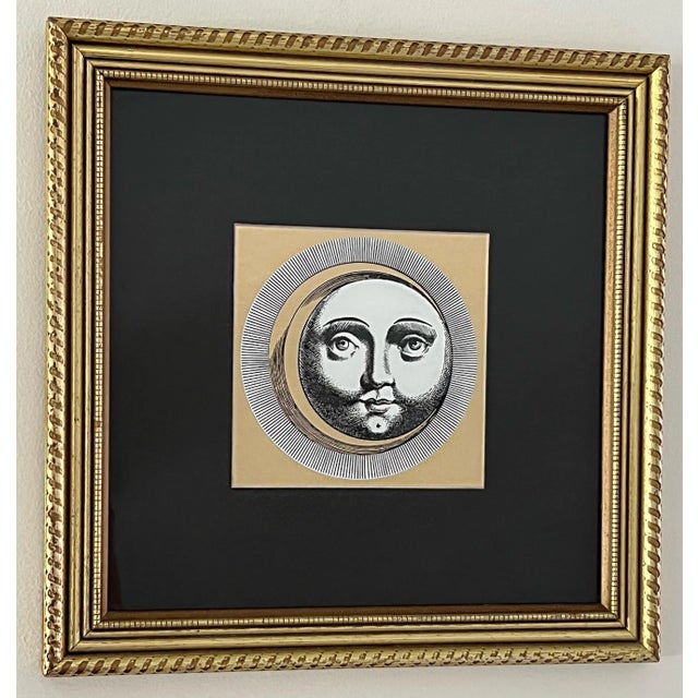 Vintage Fornasetti Attributed, Sun and Moon, Sole E Luna, Matted, Gilt Frame For Sale - Image 9 of 9