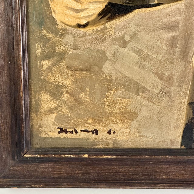 One Patched Eye 1960s Vintage Framed Oil on Board Painting of Military Man For Sale - Image 10 of 12