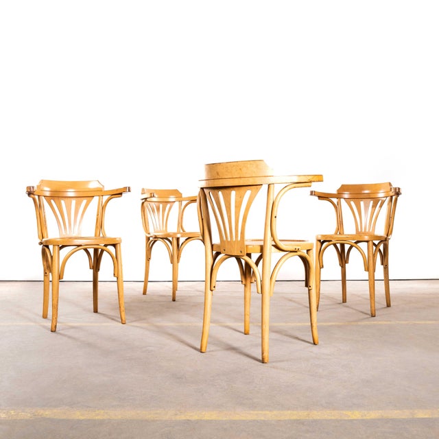 1950s Blonde Fan Back Armchairs with Patterned Seat, 1950s, Set of 4 For Sale - Image 5 of 11