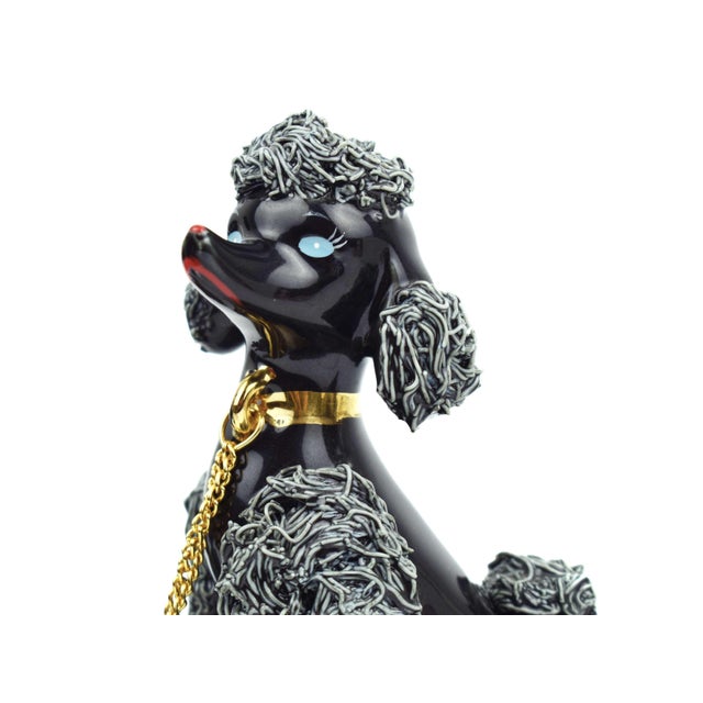 Mid 20th Century Hand Painted Black and Pink Poodle Dog With Poppies Figurines- Set of 2 For Sale - Image 9 of 9