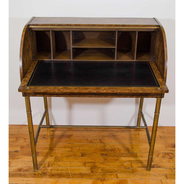 Hollywood Regency Mastercraft Roll Top Brass Bamboo Writing Desk Chairish