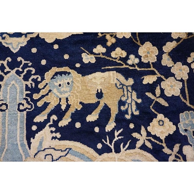 Textile 1920s Blue Traditional Scene Pictorial Animal Antique Chinese Peking Wool Rug For Sale - Image 7 of 10