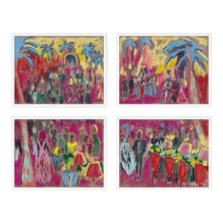 Cabaret by Happy Menocal in White Frame, Small Art Prints, Set of 4 For Sale