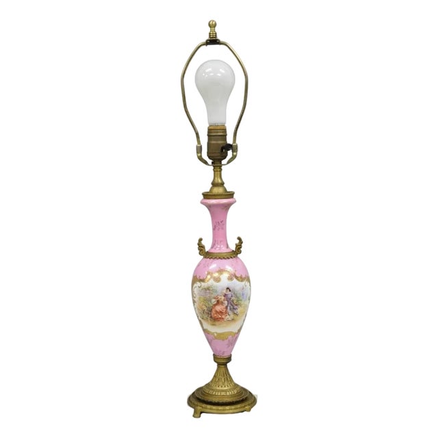 Antique French Victorian Pink Paris Porcelain Petite Urn Figural Table Lamp For Sale