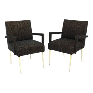 Italian Mid Century Modern Armchairs on Solid Brass Legs - a Pair For Sale