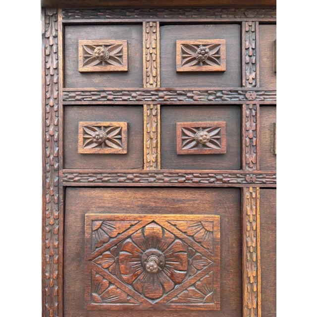 1910s Spanish Renaissance Revival Carved Oak Cabinet, Early 20th Century For Sale - Image 5 of 7