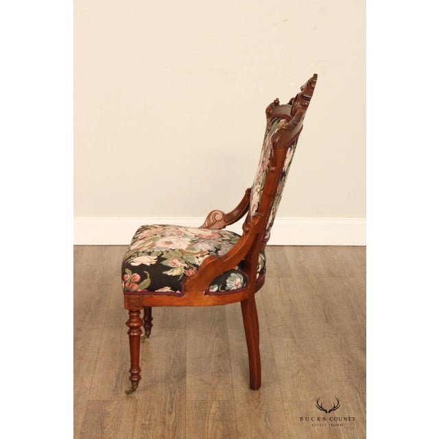 Antique Renaissance Revival Pair of Carved Walnut Armchairs For Sale In Philadelphia - Image 6 of 13