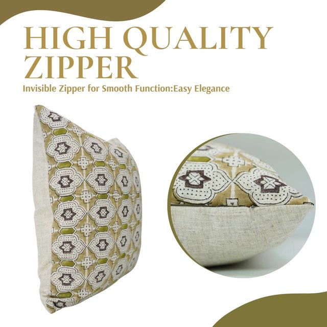 Art Deco Fabdivine Handmade Block Printed Cushion Cover 14x20 Inch Viscose Linen- Jharoka For Sale - Image 3 of 5