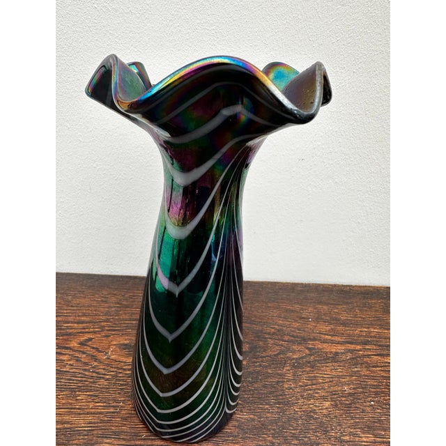 Iridescent Blown Glass Vase with Filigree Decoration, Italy, 1970s For Sale - Image 10 of 13