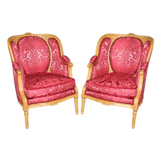 Fine Pair of French Louis XVI Bergere Chairs in Natural Walnut For Sale